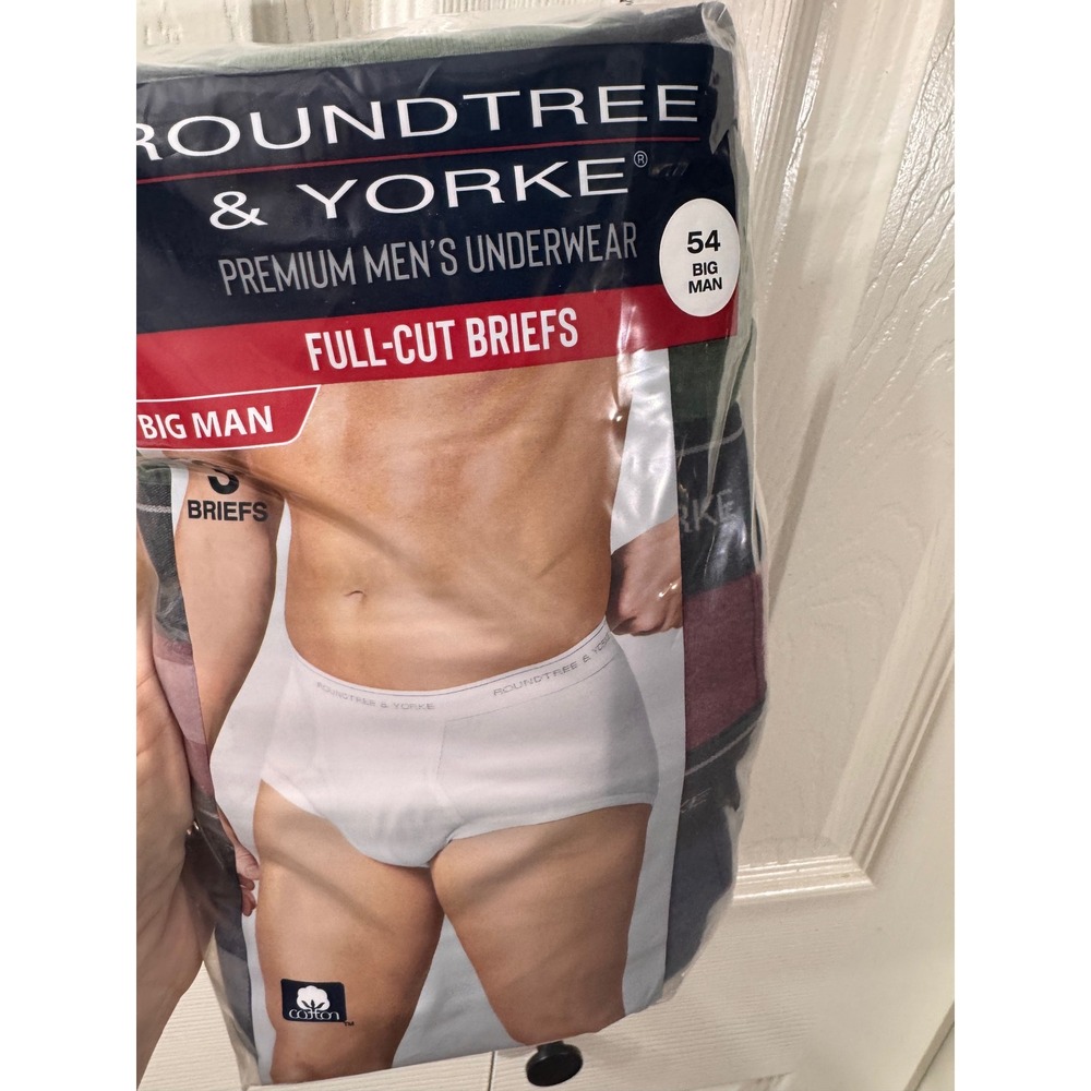 Roundtree & Yorke Mens 3 Pack Full Cut Briefs Big Man Size 54 Cotton Underwear